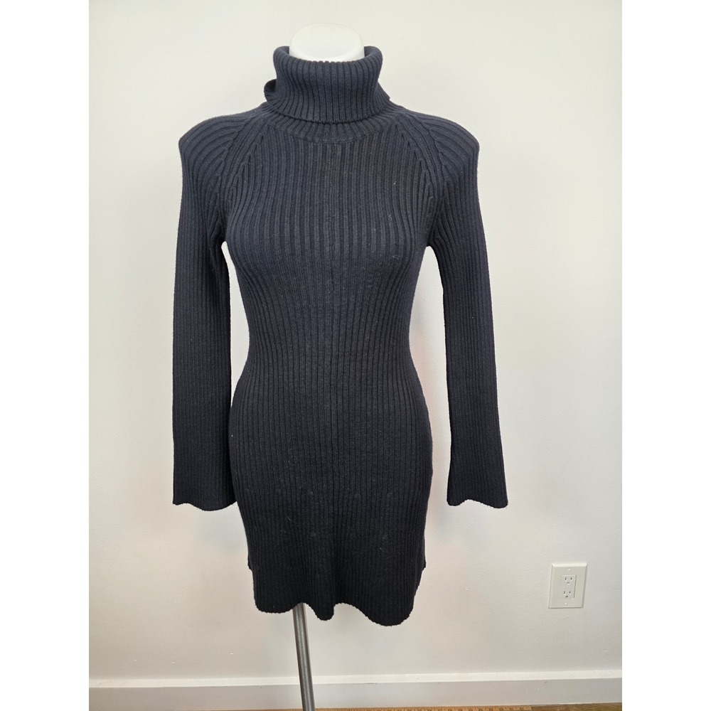 Sunday Best Aritzia Black Ribbed Turtleneck Cashmere Blend Mini Sweater Dress S